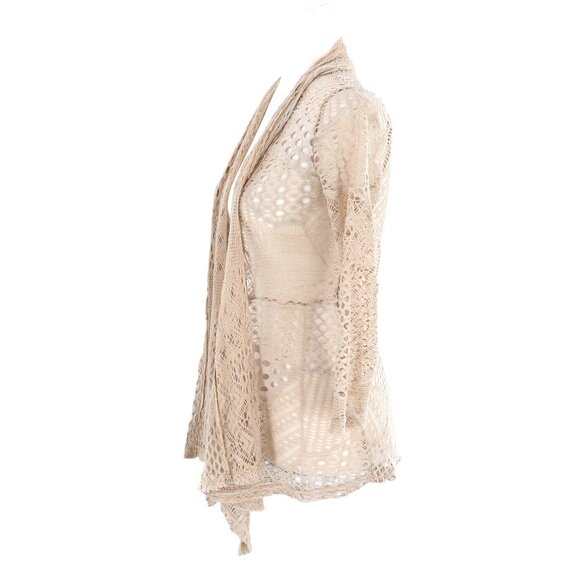 Wet Seal Waterfall Cardigan Womens S Beige Fairycore Boho Beach Cottage Feminine - Picture 9 of 10